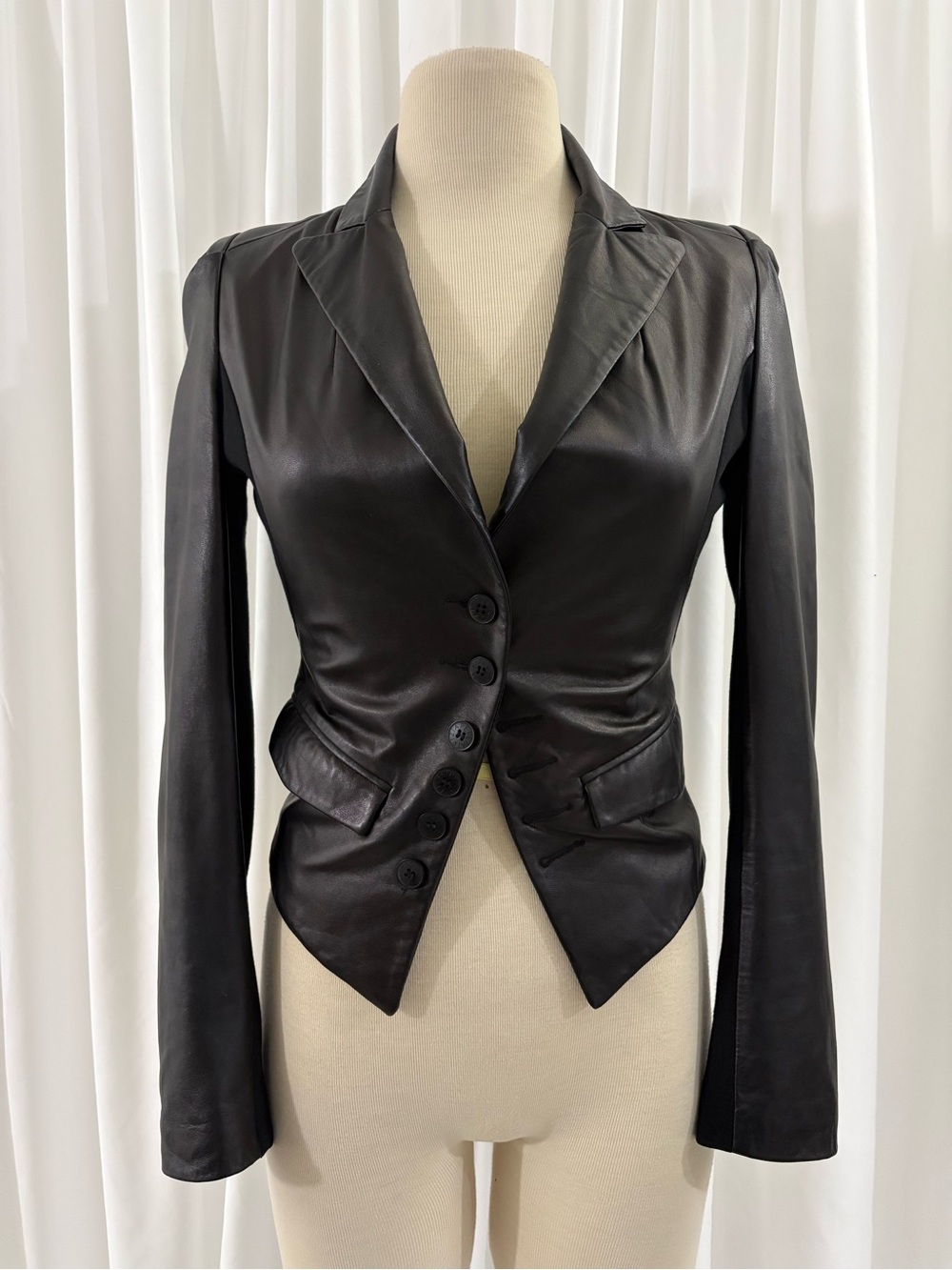 Patrizia Pepe Black Fitted Vegan Leather Button Jacket